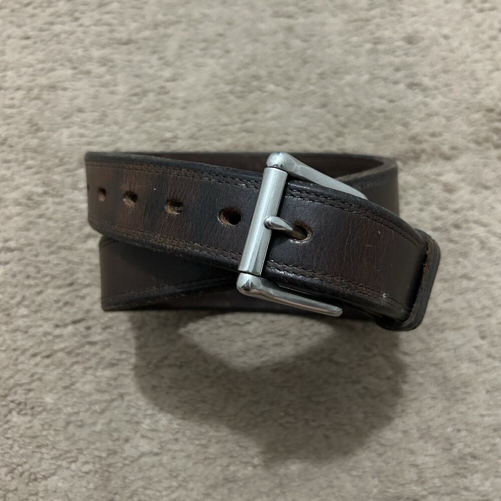 Hanks Belts Mens Size 38 Bison Leather Belt Brown Made in USA